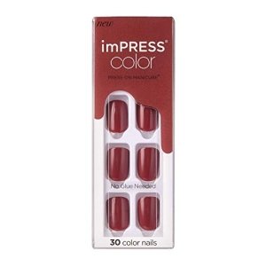 KISS imPRESS No Glue Mani Press On Nails, Color, ‘Espress(y)ourself’, Brown, Short Size, Squoval Shape, Includes 30 Nails, Prep Pad, Instructions Sheet, 1 Manicure Stick, 1 Mini File